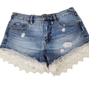 Free People size 26 denim shorts distressed with crochet trim